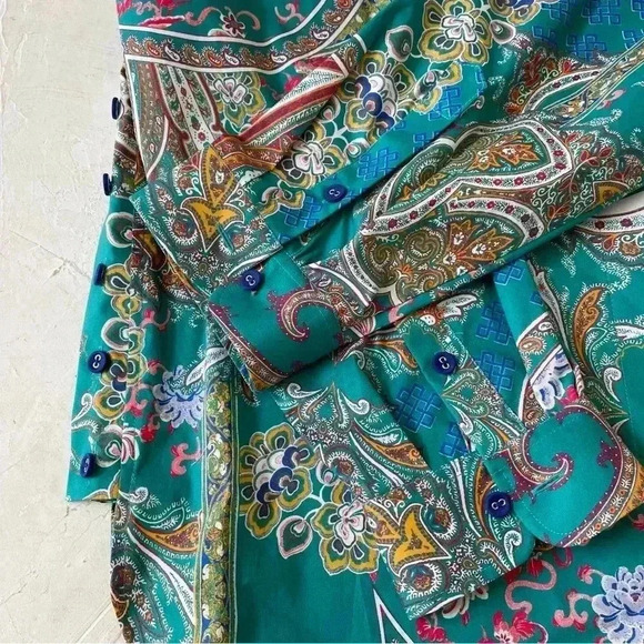 Hinson Wu Gemma Long Sleeve Teal Paisley Print Shirt Size S NWT - Picture 13 of 13
